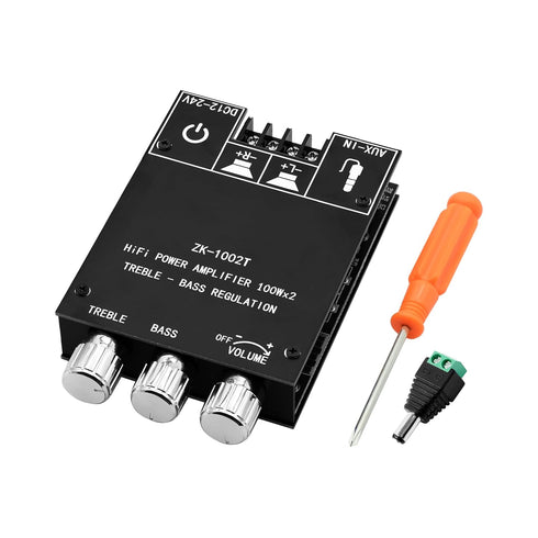 ZK-1002T 100W+100W Bluetooth Amplifier Board with Treble and Bass Control, 2.0 Channel