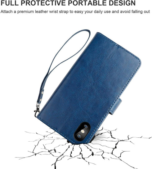 Bocasal Wallet Case for iPhone Xs/X, PU Leather Magnetic Detachable Kickstand Shockproof Cover for iPhone X