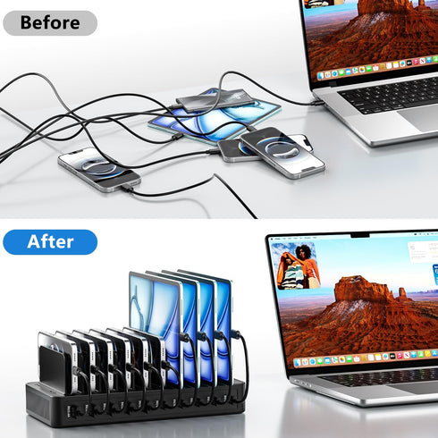 nongxiang 10-Port 100W 10 USB C Charging Station for Multiple Devices, Charging Dock, with Adjustable Dividers, USB-C