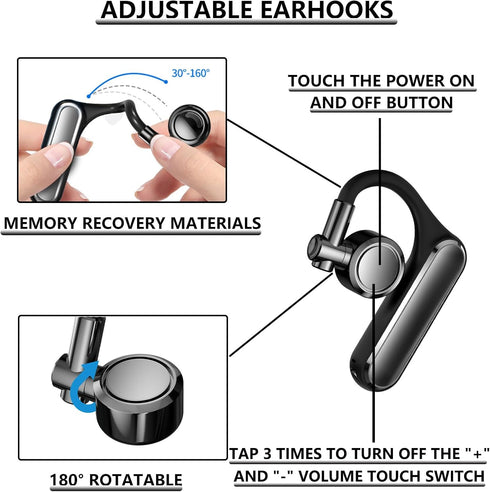 Bluetooth earpiece V5.4 single ear bluetooth headset, with noise cancellation and microphone compatible, talk time of 35 hours bluetooth phone headset, Available for iPhone and Android. (Z8)