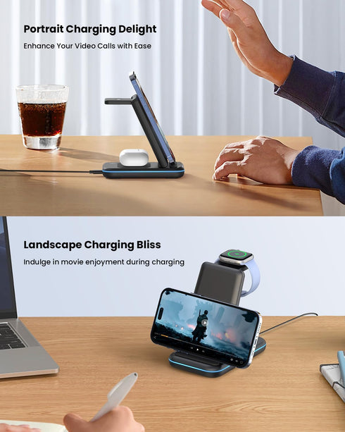 GEEKERA 3 1 17 16-8, Ultra//11/10/9/SE/8/7/6/5, Pro/4/3/2 in Wireless Charging Station, Foldable Wireless Charger Stand