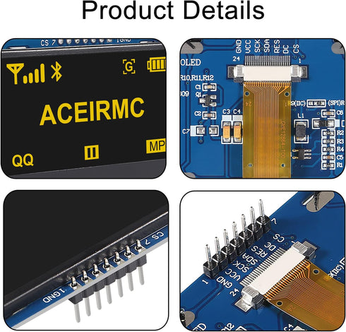 ACEIRMC 2.42 inch 128x64 SSD1309 7 I2C R3 OLED LCD Display Module Pin SPI/IIC Serial Interface for Arduino UNO (Yellow)