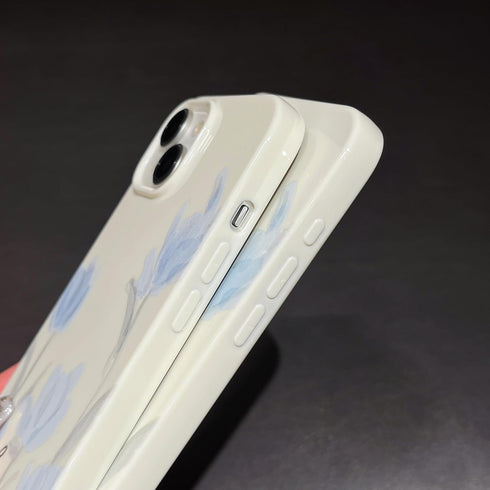 Artistic Blue Tulip Flower Soft Case for iPhone 14 Pro Max (Beige)