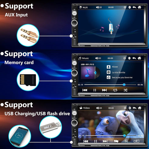 Podofo Double Din Car Stereo Radio 7 Inch Touch Screen Bluetooth Audio Receiver with Backup Camera