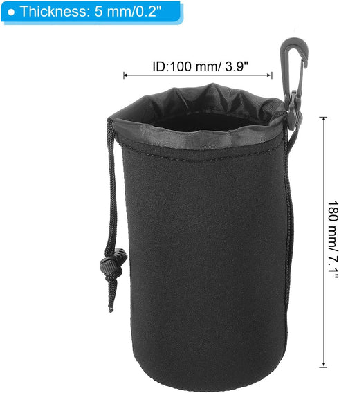 PATIKIL Camera Lens Bag, 4 Pcs 3.9" ID x 7.1" H Drawstring Lens Pouch with Thick Protective Neoprene, Lens Case for DSLR Camera Lens, Water Coffee Cups Black
