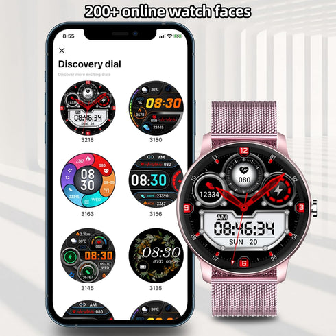 Smart Watch,1.3”Smartwatch for Women(Answer/Make Call), Fitness Tracker with 100+ Sport Modes, IP67 Waterproof, Heart Rate&Sleep Monitor, Activity Tracker for iOS Android (stainless steel, Pink)