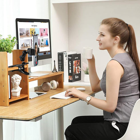 Clip Clamp Phone Holder for Desk/Table/Glass Door/Desktop Baffle/Easel, Compatible with