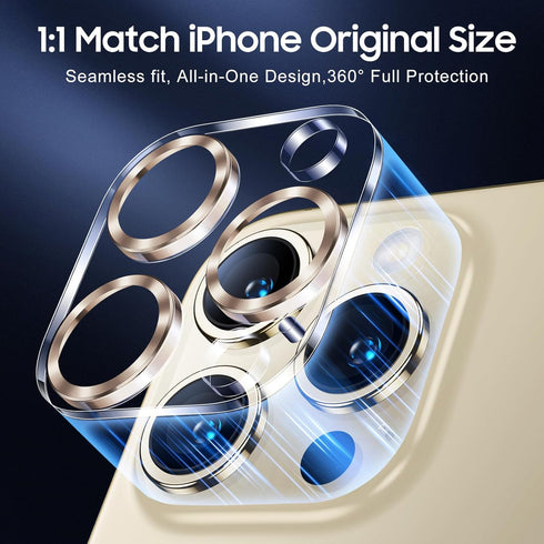 UniqueMe 3 Pack Camera Lens Protector for iPhone 15 Pro/Pro Max, 9H Tempered Glass, Drop Protection, Gold