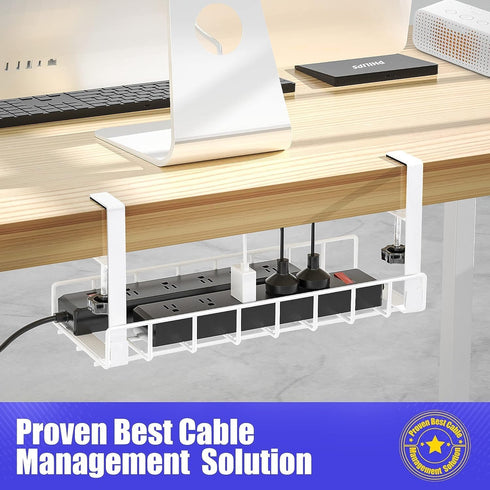 Under Desk Cable Management Tray, Xpatee Upgraded Wire Management with Clamp for Computer Cable Rack, No Damage White