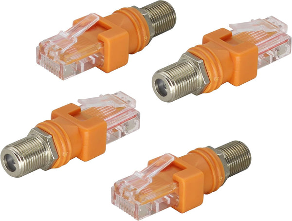 F to RJ45 Coaxial to Ethernet Adapter, 4-Pack Suitable for Most Line Testers and Testing Equipment
