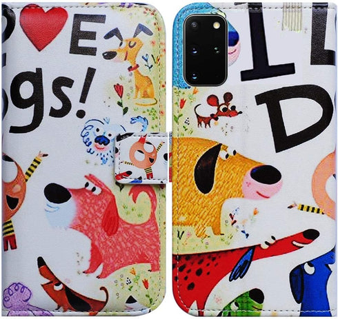Case for Samsung Galaxy S20 Plus - Colorful Cute Dogs Leather Flip Phone Wallet Cover with Card Slot Holder Kickstand
