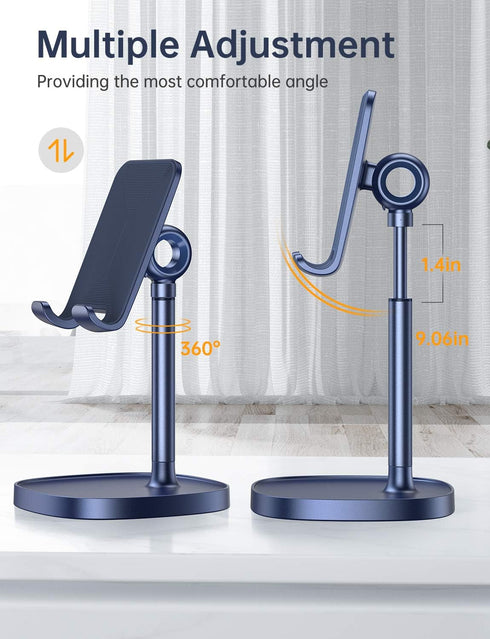 LISEN Cell Phone Stand, Adjustable Stable Holder for Desk, Sturdy Aluminum Metal (Blue)