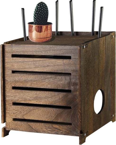 Yemotopro Wooden WiFi Router Storage Box Charcoal Retro Wood Router Hider Box Modem