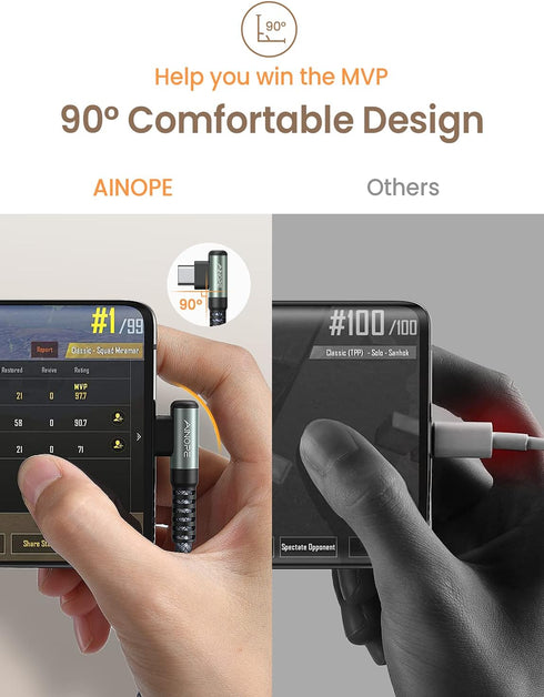 AINOPE 1.5FT USB C to USB C Cable - 60W Fast Charging, Nylon Braided, Ideal for iPhone 15 Pro Max, Samsung, Travel.