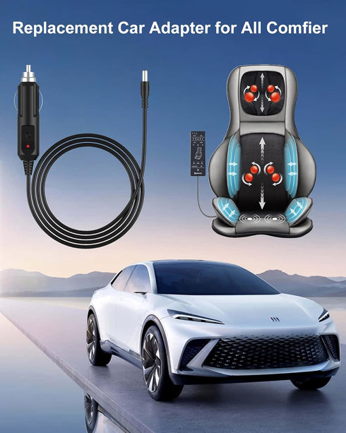 Replacement for Comfier Car Adapter, 12V Car Adapter for All Comfier Car Massage Seat and Back Massager Chair Cigarette Lighter Car Charger Adapter, for Comfier Chair Massager Power Adapter