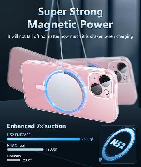 FNTCASE iPhone 15 Plus Case: Slim Magnetic Clear, Military Shockproof, Anti-Yellowing, with Camera & Screen Protectors,