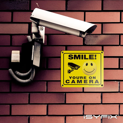iSYFIX Smile You're on Camera Signs for Business – 2 Pack 7x6 Inch, Security Camera Sign