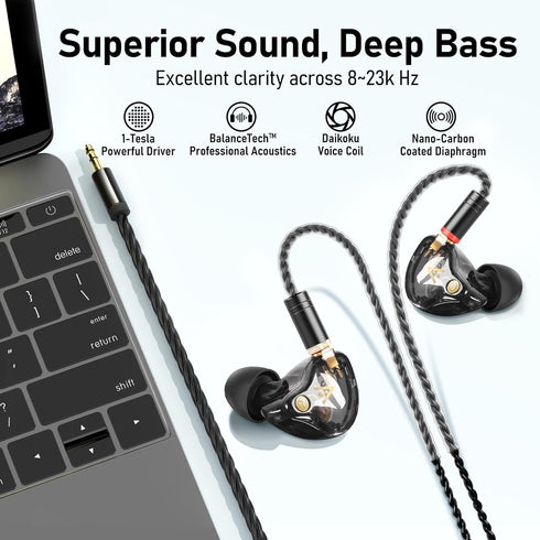 Vibes 202 Wired Earbuds - HiFi in Ear Monitor Headphones with Professional Noise Isolating Sound