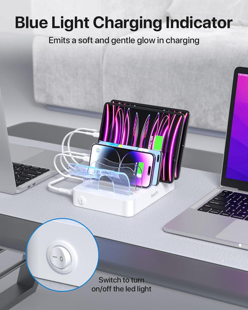 SooPii Premium 6-Port USB Charging Station Organizer for Multiple Devices, 6 Short Charging Cables and One Upgraded