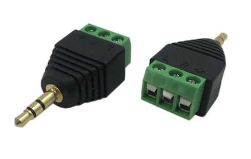 CERRXIAN 3.5mm 3 Pole Stereo Audio Video Male to 3 Screw Terminal Female Adapter, 2-Pack