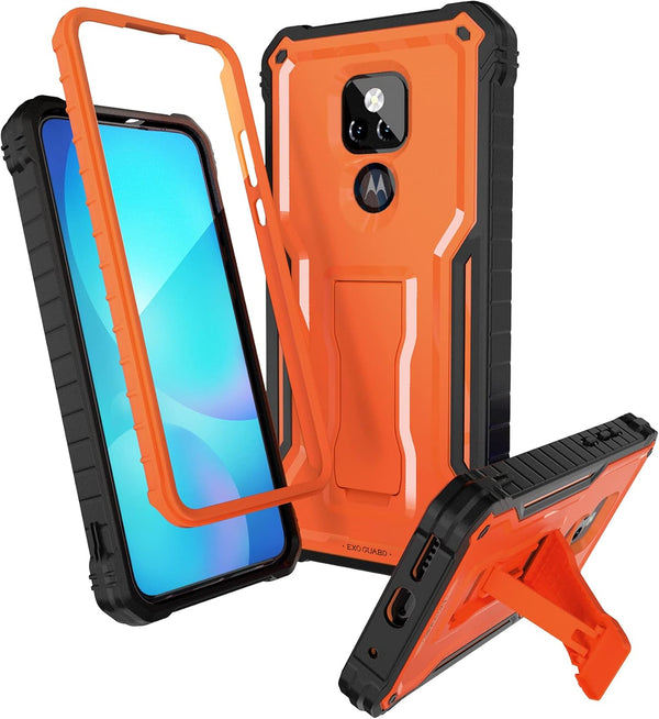 ExoGuard for Moto G Play 2021 Case, Rubber Shockproof Full-Body Cover with Built-in Screen Protector, Orange