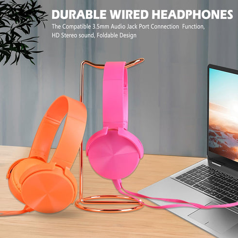 Kids Headphones 2 Pack for School, Durable Wired Student Headset for Laptop, Library, Airplane, Travel (Pink+Orange)