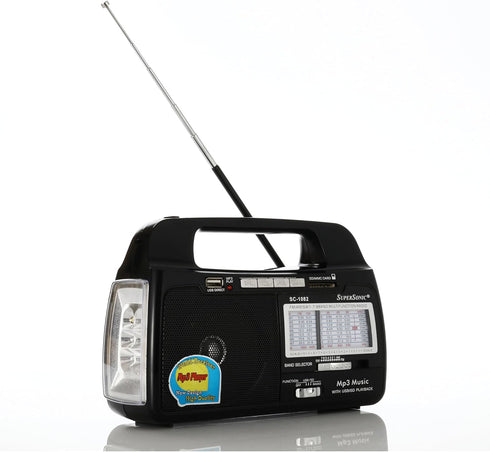 Supersonic 9 Band AM/FM/SW 1-7 Portable Radio, High Sensitivity Receiver, Rechargeable Battery, Torch Light