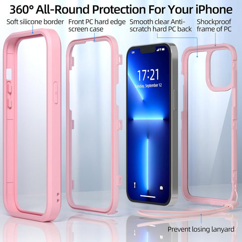 WXR Compatible with iPhone 13 Pro Max Case, Soft Silicone & Crystal Clear Hard PC Back, Military Grade Protection