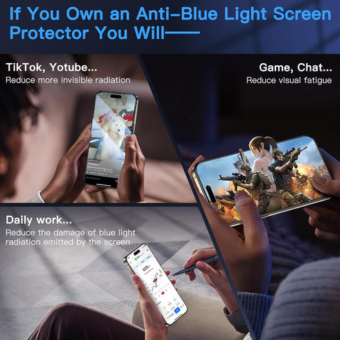 Uyiton Anti-Blue Light Screen Protector for iPhone 15 Pro, Unbreakable Glass, Easy Fit Full Coverage, Scratch