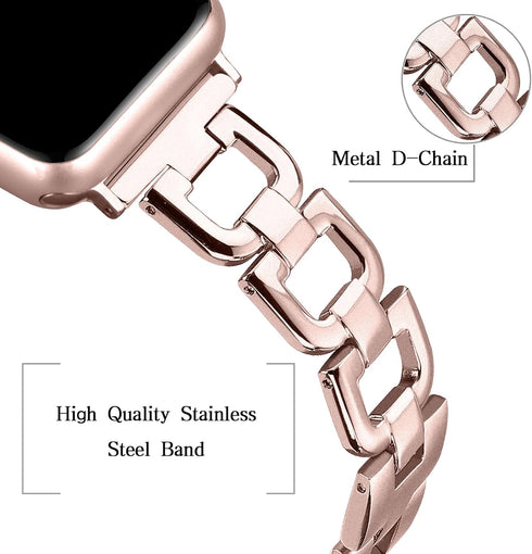 OULUCCI Compatible Apple Watch Band, 44mm 42mm 45mm 49mm, Women Stainless Steel Wristband D-Shape Strap Rose Gold