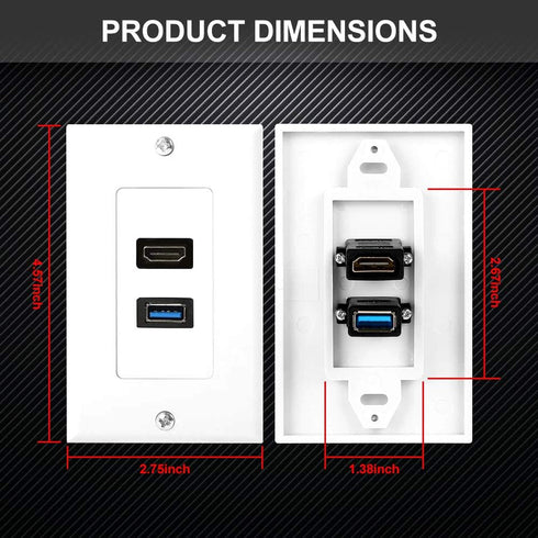 ZEXMTE White HDMI and USB 3.0 Wall Plate Charger Outlet Mount Socket Cover for High-Speed Charging Panel