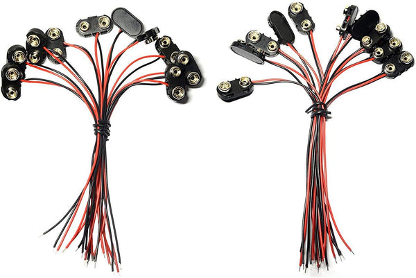 10 Pcs I TYPE 9 Volt Battery Clip and 10 Pcs T Type 9 Volt Battery Connector with Wires Leads