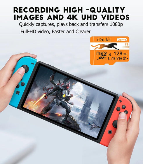 iDiskk 128GB Gaming Micro SD Card, MicroSDXC for Nintendo Switch, Xbox, GoPro, Dash Cam, with Adapter