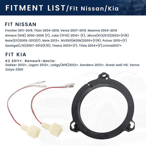 Door Speaker Adapter Bracket Speaker Harness for Nissan Sentra/Murano 2000-2019, Titan 2004-2019, Kia K2 2011-2021, 6.5