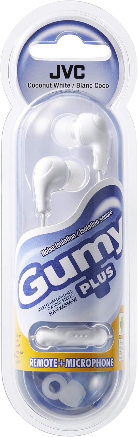 JVC Gumy Plus Earbuds with Mic and Remote - Silicone Ear Pieces, White