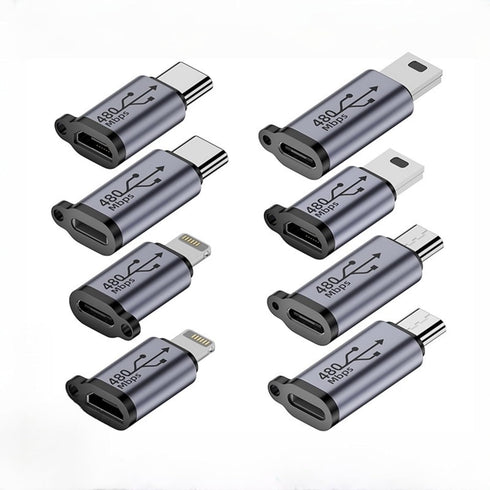 USB C/Micro USB to Mini USB Connector, Type C/Lightning to Micro USB Adapter, 8 Pack for Phone/PC, 480Mb