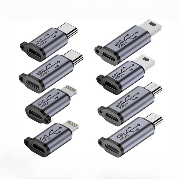 USB C/Micro USB to Mini USB Connector, Type C/Lightning to Micro USB Adapter, 8 Pack for Phone/PC, 480Mb