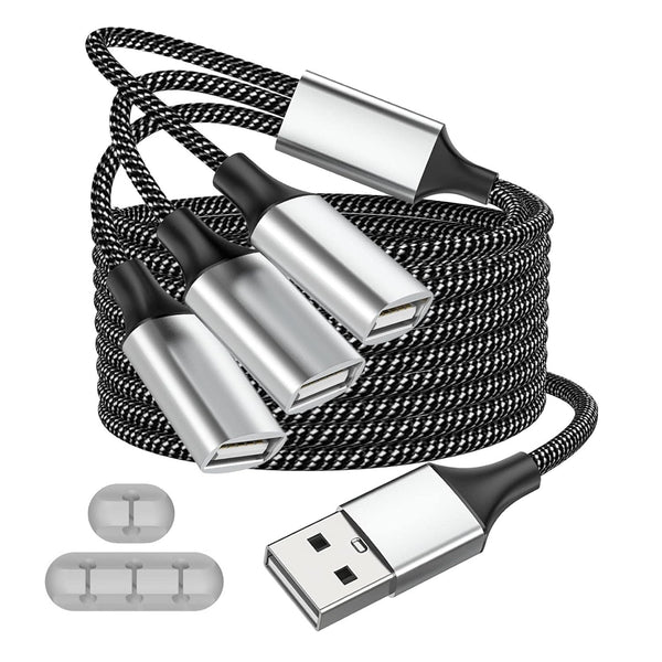 6.6Ft USB Extension Cable, 1 Male to 3 Female USB Adapter Compatible with Webcam, Camera, Phone, Mouse, Keyboard,