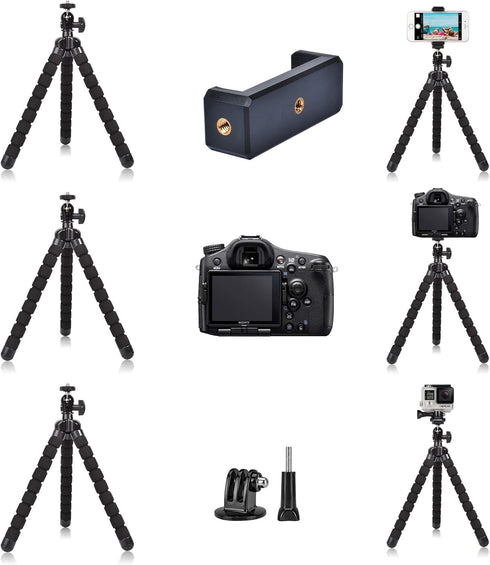 Phone Mini Tripod - Ruittos Premium Flexible Mobile Phone Stand for iPhone Samsung Go Pro, Small Digital Camera (Black)