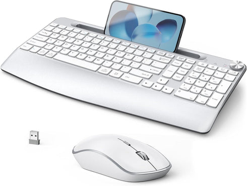 JOYACCESS Ergonomic Wireless Keyboard and Mouse Combo - Full-Sized with Wrist Rest, Silver