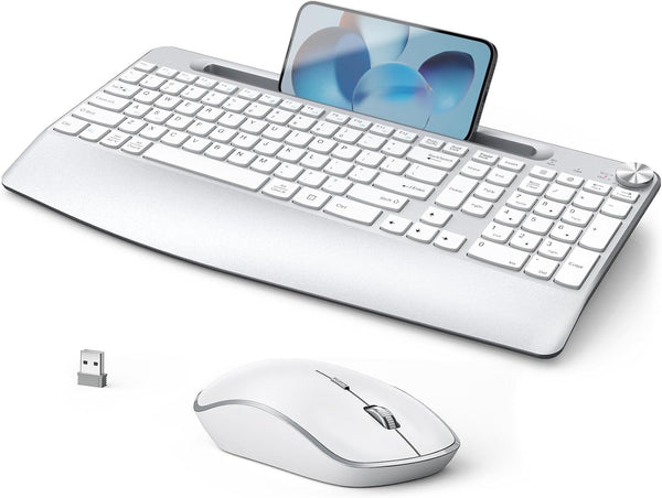 JOYACCESS Ergonomic Wireless Keyboard and Mouse Combo - Full-Sized with Wrist Rest, Silver