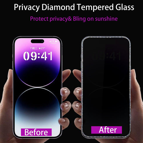 2PCS Glitter Privacy Screen Protector for iPhone 12/12 Pro, Anti-Spy Diamond Bling Tempered Glass