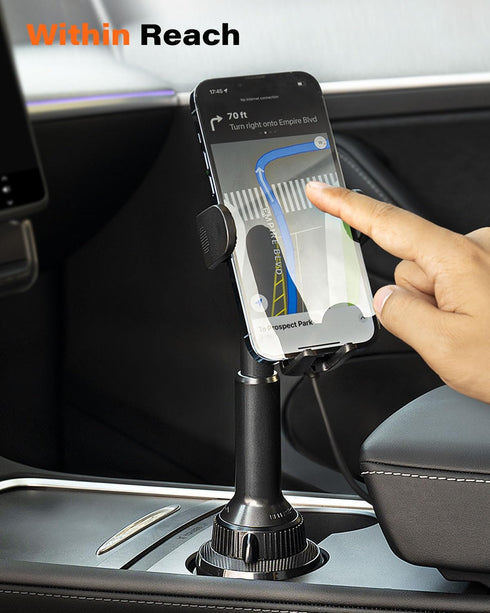 APPS2Car Solid Cup Holder Phone Mount with Wireless Charger 15W, Quick Extension Long Arm, 360 Rotatable for iPhone 15
