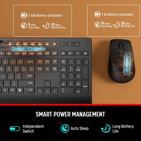 Trueque KM31 Wireless Keyboard and Mouse Combo - Full-Size Quiet Typing with Palm Rest, Phone Holder, Multimedia Keys