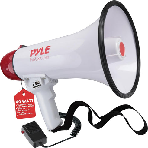 Pyle Megaphone Speaker PA Bullhorn with Built-in Siren - Adjustable Volume Control & 1200 Yard Range for Coaches & Fans