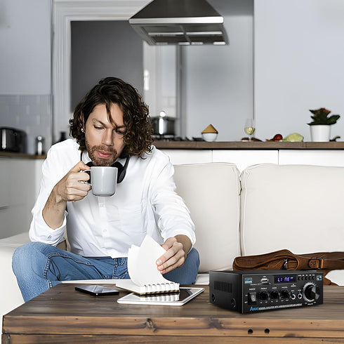 Home Audio Power Amplifier with Bluetooth, 100Wx2 Stereo Receiver, Dmyond Home Amplifiers with FM Radio USB, AUX, RCA