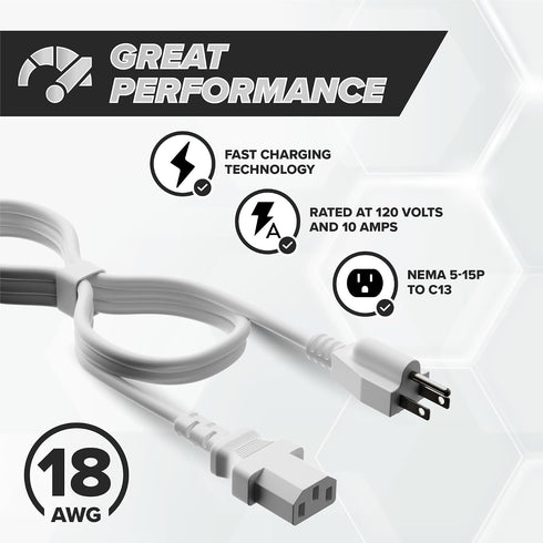 THE CIMPLE CO 15 3 C13 5-15P C13 320-15 (4 FT - Prong AC Power Cable for Computer, Medical, Server, & Desktop - Power