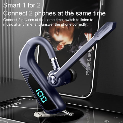 PUSOKEI Single Ear Bluetooth Earpiece, Waterproof 270° Rotatable Handsfree Headset with Mic for Business Office Driving