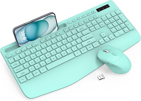 Wireless Keyboard and Mouse Combo - Full-Sized Ergonomic Keyboard with Wrist Rest, Silent 2.4GHz for PC, Mac