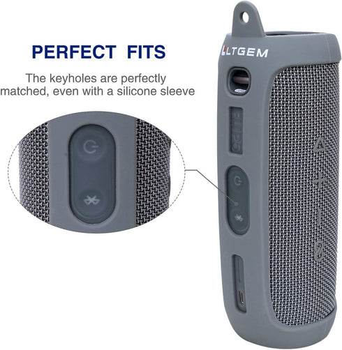 LTGEM Silicone Carrying Travel Case for JBL FLIP 5 Waterproof Portable Speaker with Extra Carabiner - Gray